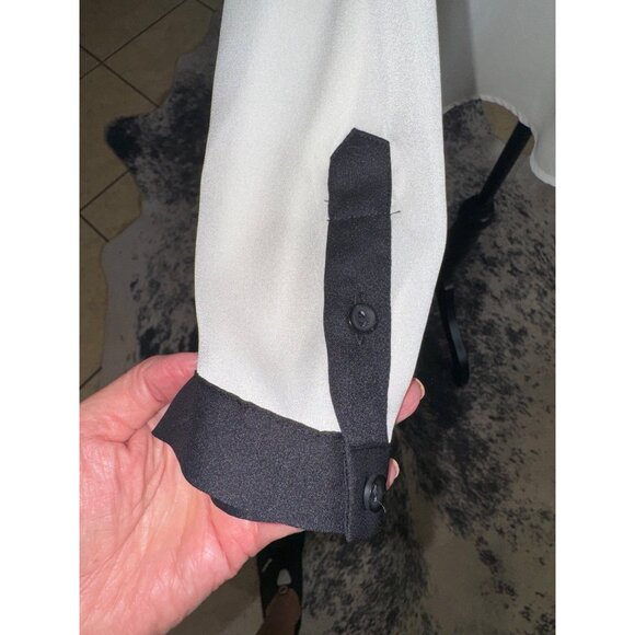 Liz Claiborne Black White Button-Up L/S Semi Sheer Blouse XL Petite Office Siren - Picture 9 of 9